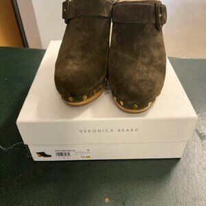 New  Veronica Beard Dacey Clogs, Size 10, Military Suede